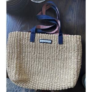 Tommy Hilfiger Natural Straw Woven Cornhusk Handbag Beach Tote